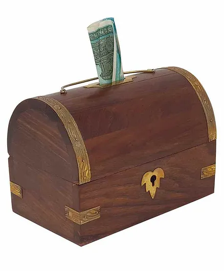 Desi Karigar Handicrafted Sheesham Wooden Money Bank - Brown