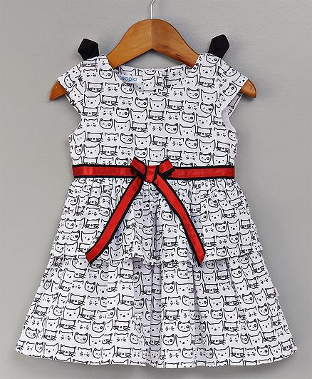 Cuteopia Cat Print Dress - White