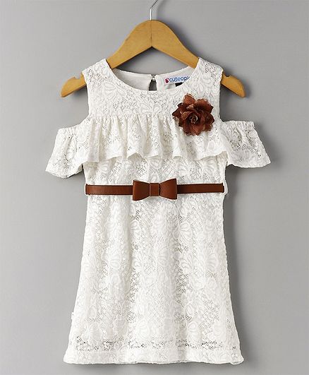 Cuteopia Sleeveless Net Dress With Belt - White