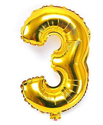 Shopperskart Helium Foil Balloon Number 3 Shape - Golden