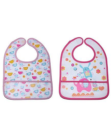 Little Hip Boutique Flower & Cup Print Bib Set - Pink & Baby Pink