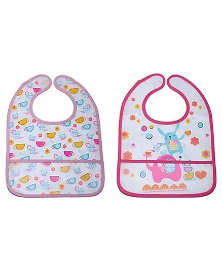 Little Hip Boutique Flower & Cup Print Bib Set - Pink & Baby Pink