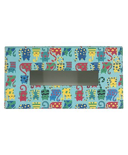 The Crazy Me Tissue Box Holder Cat Print - Blue & Multi Colour
