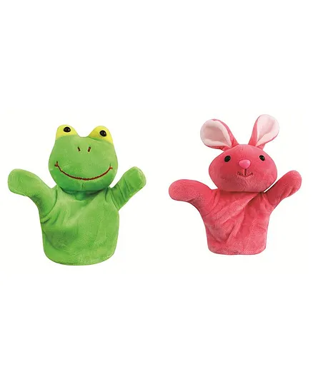 Skylofts Bunny & Frog Hand Puppets Green Pink Pack of 2 - Height 20 cm