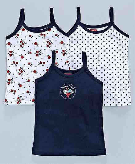 Babyhug Cotton Singlet Slip Floral Print - Navy Blue & White