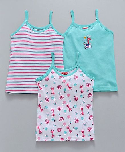Babyhug Singlet Cotton Slips Pack of 3 - Sea Green White