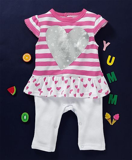 Luvena Fortuna Heart Printed Romper - Pink