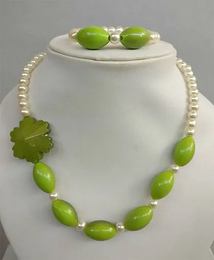 Tiny Closet Pearl Necklace & Bracelet Set - Green