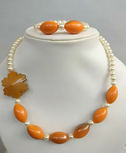 Tiny Closet Pearl Necklace & Bracelet Set - Orange