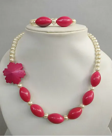 Tiny Closet Pearl Necklace & Bracelet Set - Pink