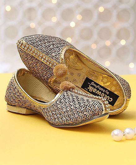 Cute Walk by Babyhug Mojaris With Pom Pom Motif - Beige
