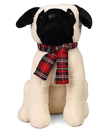 Starwalk Pug Dog Plush with Burberry Print Muffler Soft Toy Cream - Height 35 cm
