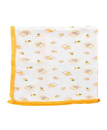 Tinycare Baby Towel With Teddy Print - Yellow