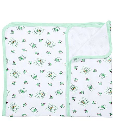 Tinycare Baby Towel With Teddy Print - Green