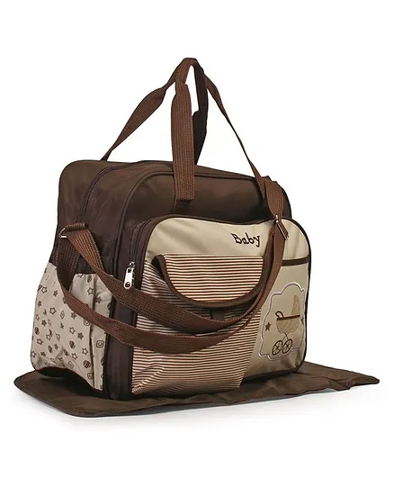 Baby Diaper Bag With Patch - Beige Brown