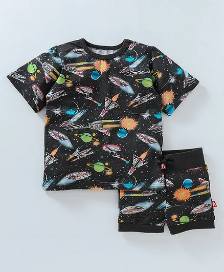 Nino Bambino Space Print Tee & Shorts Night Set - Black