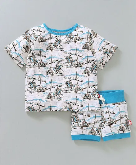 Nino Bambino Man On Horse Print Tee & Shorts Night Set - Blue