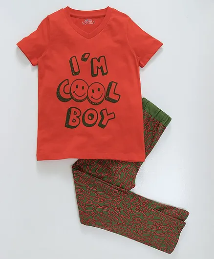 Ventra Cool Boy Print Tee & Bottom Set - Red
