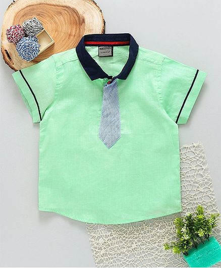 Rikidoos Half Sleeves Tie Attached T- Shirt - Green