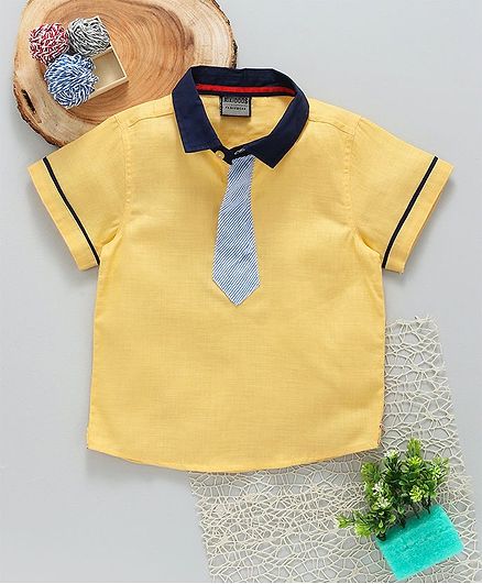 Rikidoos Half Sleeves Tie Attached T- Shirt - Yellow