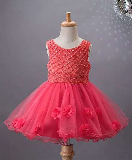 Mark & Mia Flower & Pearl Embellished Dress - Coral