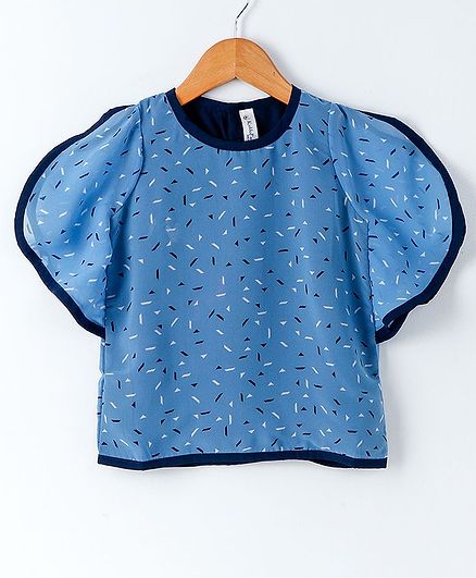 Kiddopanti Printed Top With Flared Sleeve - Blue