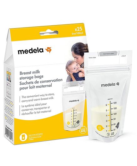 Medela Breastmilk Storage Bags Pack of 25 - 180 ml Each (Packaging May Vary)