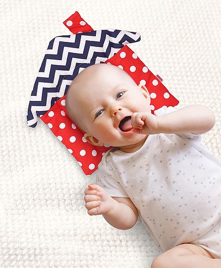 Babyhug Rai (Mustard) Seed Filling Pillow House Shape Polka Dots Print - Red & Blue