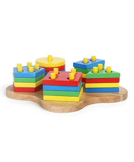 Little Genius Wooden Button Hole Shape Sorter - Multi Colour