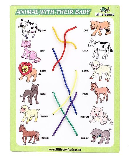 Little Genius Wooden Match The Column Animal With Baby - Green