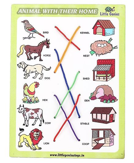 Little Genius Wooden Match The Column Animal With Their Home - Yellow
