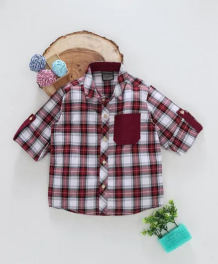 Rikidoos Checks Shirt With Front Pocket - Maroon