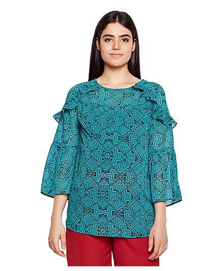 Oxolloxo Three Fourth Sleeves Maternity Top Mosaic Print - Green