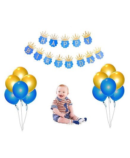 Balloon Junction Birthday Banners with Balloons Pack of 30 - Blue & Gold