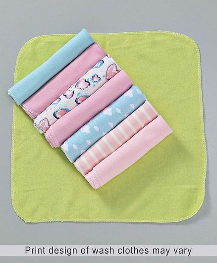 Babyhug Wash Clothes Plain & Printed Multi Colour - Pack of 8