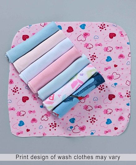Babyhug Wash Clothes Heart Printed Multi Colour - Pack of 8