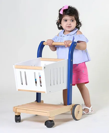 Brainsmith Kid's Wooden Shopping Cart - White & Blue