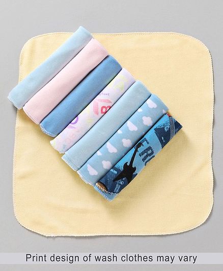 Babyhug Wash Clothes Plain & Printed Multi Colour - Pack of 8