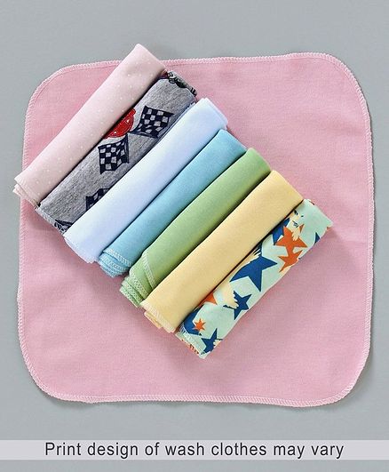 Babyhug Wash Clothes Plain & Printed Multi Colour - Pack of 8