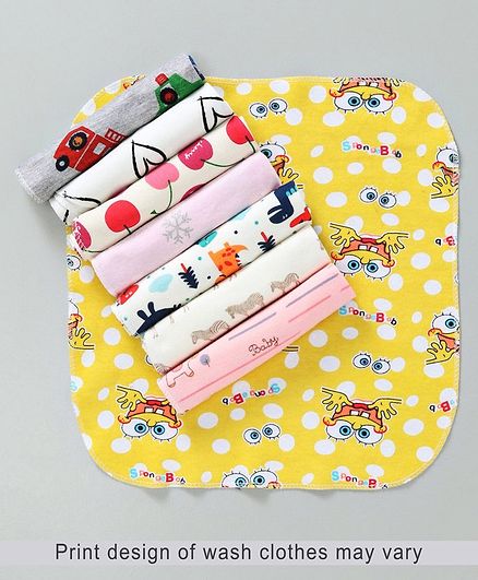 Babyhug Wash Clothes Printed - Pack of 8 (Color & Design May Vary)