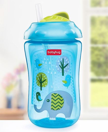 Babyhug Swipey Straw Sipper Elephant Print Blue - 300 ml