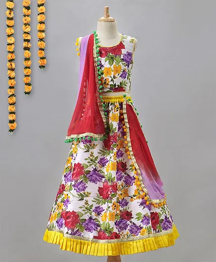 Kids Chakra Floral Ghagra Choli - Purple