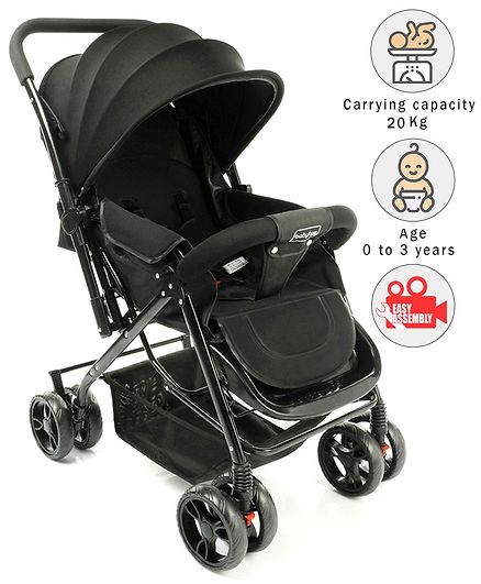 Babyhug Symphony Stroller With Reverisble Handle & Mosquito Net - Black