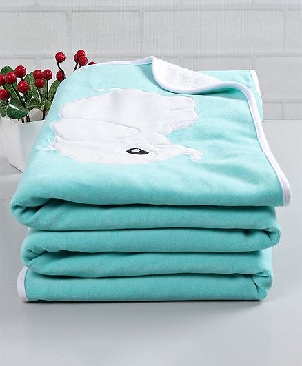 Babyhug Premium Fleece & Sherpa Blanket Elephant Patch - Sea Green