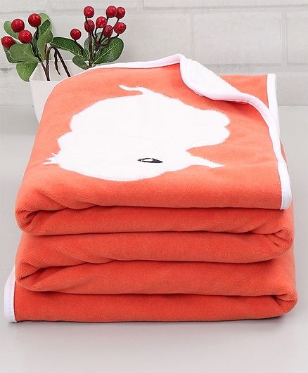 Babyhug Premium Fleece & Sherpa Blanket Elephant Patch - Orange