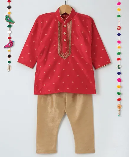 Ethnik's Neu-Ron Full Sleeves Kurta Pyjama Set - Red