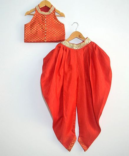 Tutus By Tutu Crop Top With Dhoti Set - Red