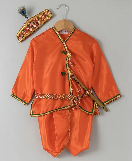BownBee Kanhaiya Solid Dhoti Kurta Set - Orange