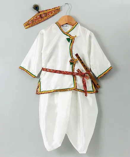 BownBee Kanhaiya Solid Dhoti Kurta - White