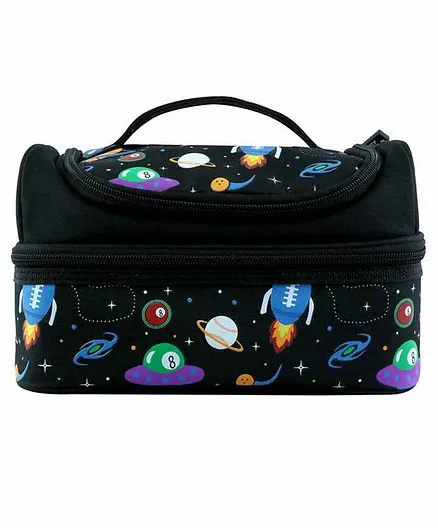 Smilykiddos Double Decker Lunch Box Bag Multi Print - Black